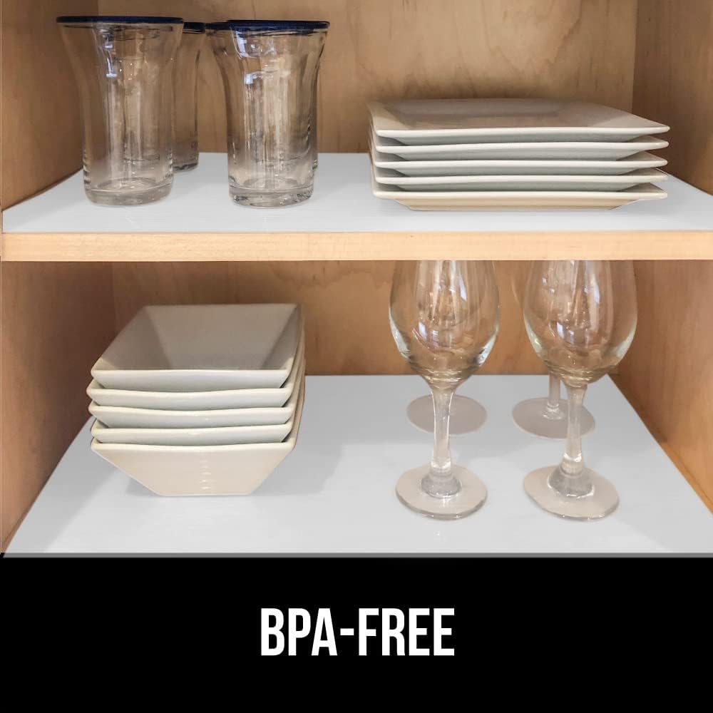 GORILLA GRIP DuraGuard Shelf Liner, Non-Adhesive Cabinet Liners for Kitchen Drawers, Shelves, Refrigerator, Pantry Storage, Bathroom Closet, Durable Waterproof BPA Free Ribbed Plastic, 17.5x10 White