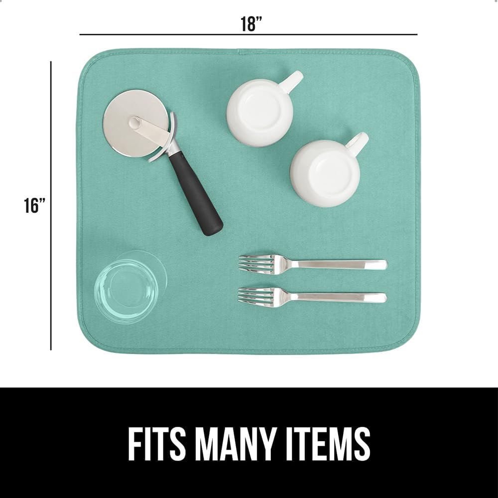 GORILLA GRIP Ultra Water Absorbent Microfiber Dish Drying Mat, Quick Dry Thick Mesh, Slip Resistant Pad for Sink Dishes or Under Rack, Kitchen Counter Accessories, 16x18, Machine Wash, 2 Pack Mint