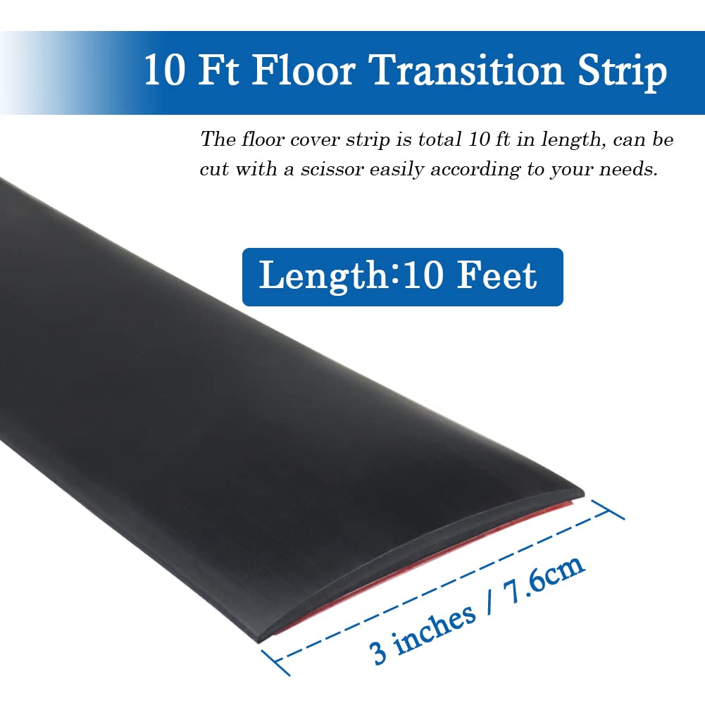 Floor Transition Strip Self Adhesive Floor Cover Strips Laminate 3" Wide Vinyl Flat Divider Transitions (7.5cm, 10Ft, Black)