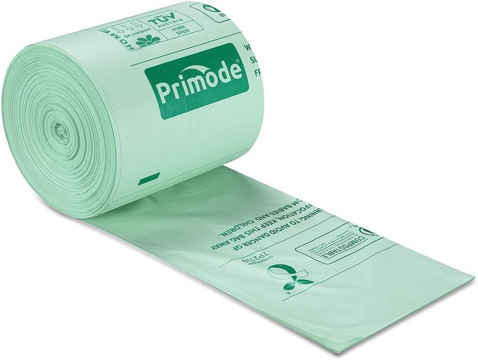 Primode 100% Compostable Bags, 4 Gallon (15L) Food Scraps Yard Waste Bags, Extra Thick 0.75 Mil. ASTM D6400 Compost Bags Small Kitchen Trash Bags, 100 Count Certified by BPI & TUV EU