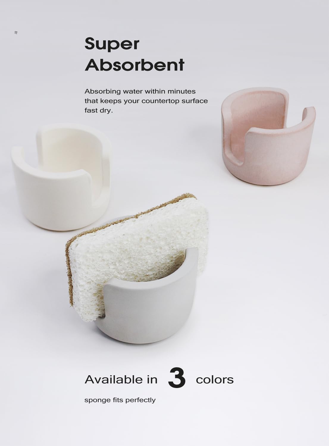 Diatomite Sponge Holder for Countertop Organizer, Quick Dry Stone Sponge Caddy, Diatomaceous Earth Sponge Holder, Absorbent Face Sponge Stand, Brown