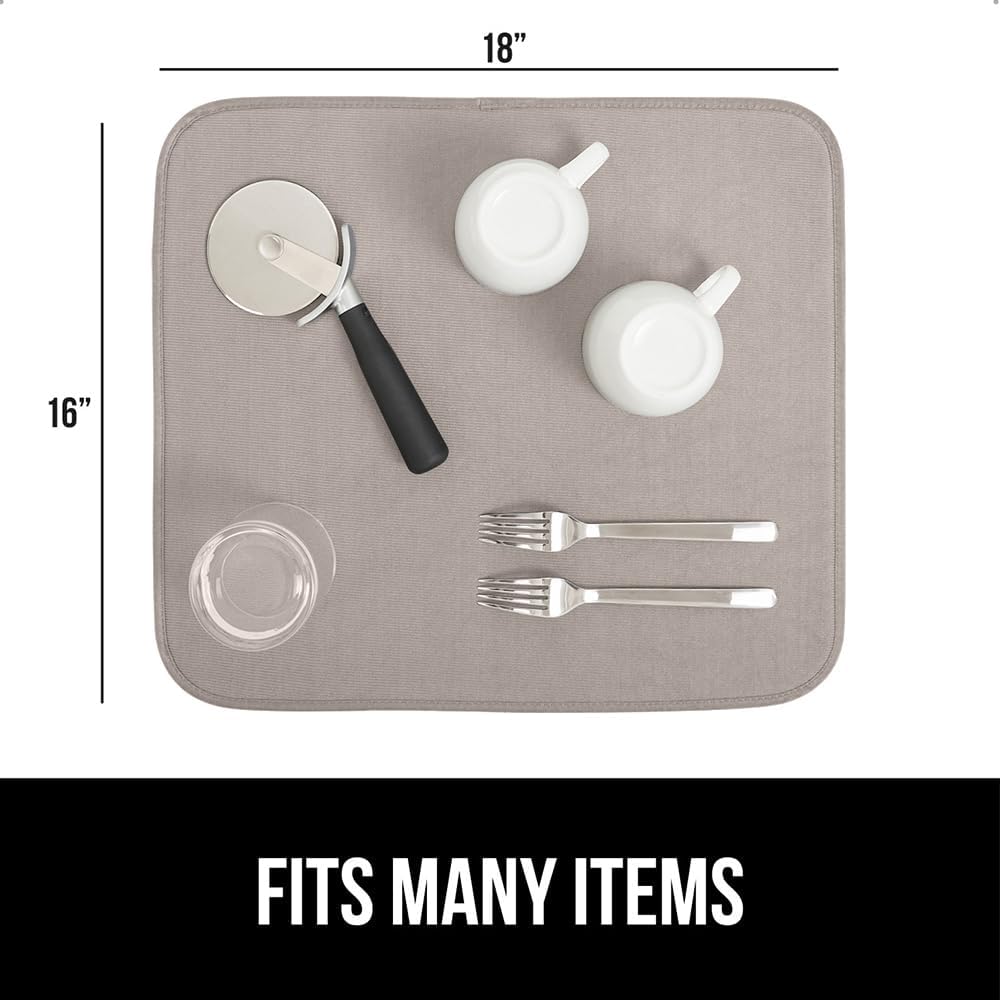 GORILLA GRIP Ultra Water Absorbent Microfiber Dish Drying Mat, Quick Dry Thick Mesh, Slip Resistant Pad for Sink Dishes or Under Rack, Kitchen Counter Accessories, 16x18, Machine Wash, 2 Pack Almond