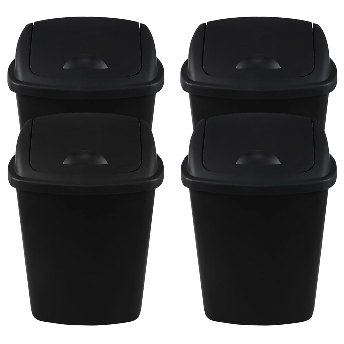 Zopnny 8 Gallon Plastic Swing Top Garag Bin, Lidded Wastebasket Trash Can for Kitchen or Workspace, Set of 4, Black