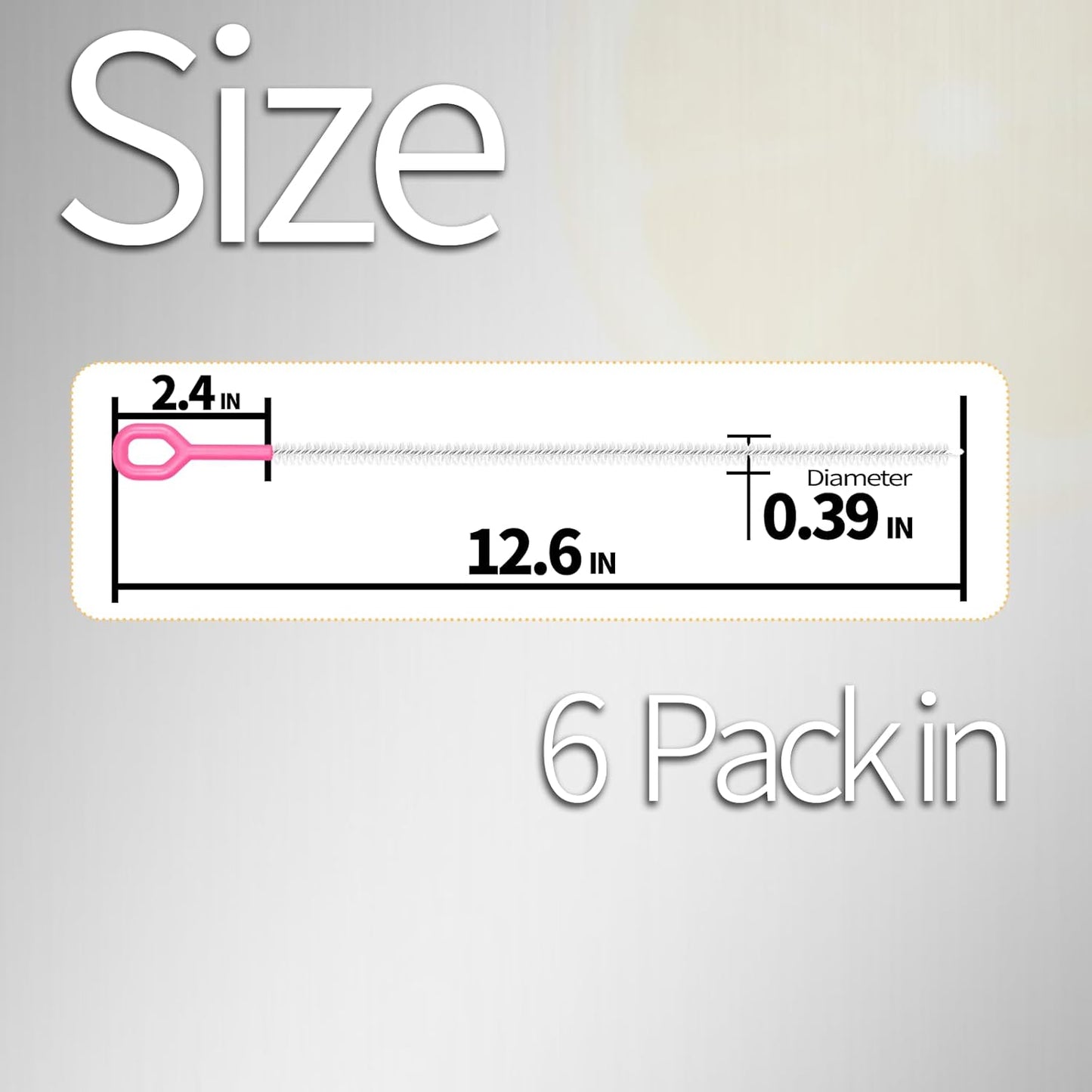 6 Pack Straw Cleaner Brush - 12.6" Extra Long Straw Cleaners Full Bristles Coverage with Different Sizes and Comfortable Handle for Reusable Drinking Straws,Bottle,Cup,Tube - 10mm Pink