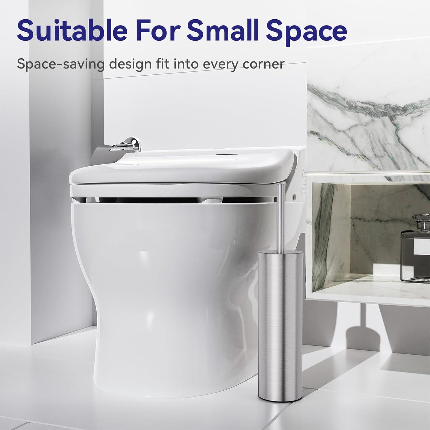 DOWRY Stainless Steel Freestanding Toilet Bowl Brush and Holder with Long Handle for Bathroom Storage Organization,Sturdy Deep Cleaning Toilet Bowl Cleaner,Nickel Round