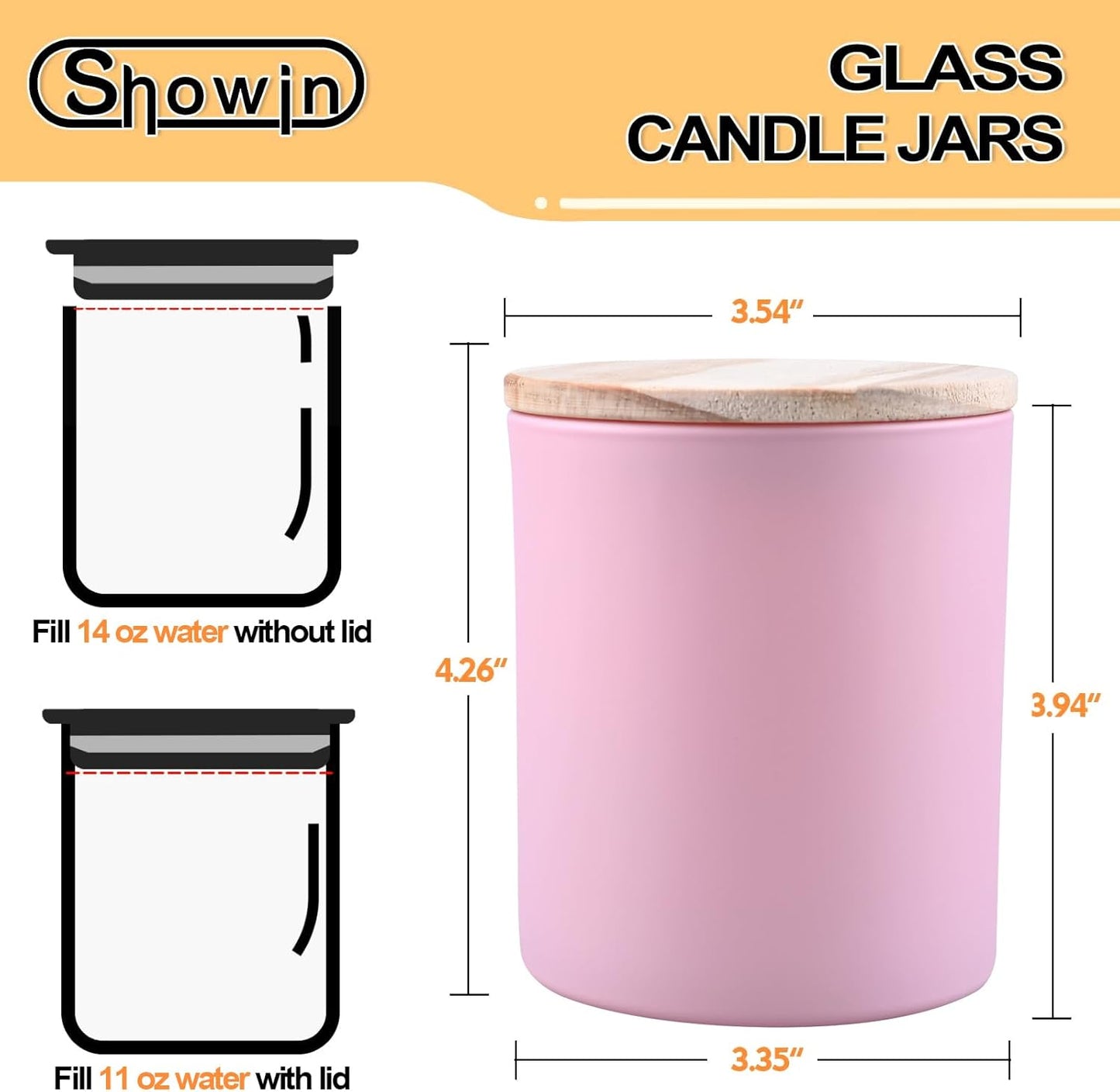 SHOWIN 14 OZ Thick Candle Jars for Making Candles 12 Pcs, 3 Wick Empty Jars with Wood Lids for Candle Making, Sample Container, Matte Pink