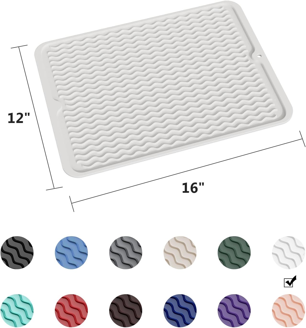 ZLR Silicone Dish Drying Mat for Kitchen Counter, Eco-Friendly Fast Dry Dish Mat, Easy Clean Multi Usage Drying Matt, Heat Resistant Trivet, 16" x 12" Large, Milk White