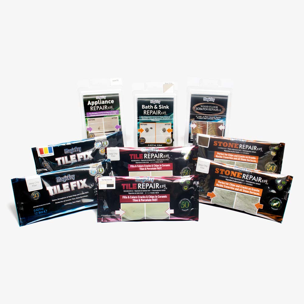 MagicEzy Tile Repair Kit: Porcelain Repair Kit - Ceramic Tile Repair Kit - Mix and Match Colors - Acrylic, Stone, Fiberglass - Wall Touch Up (Blue)