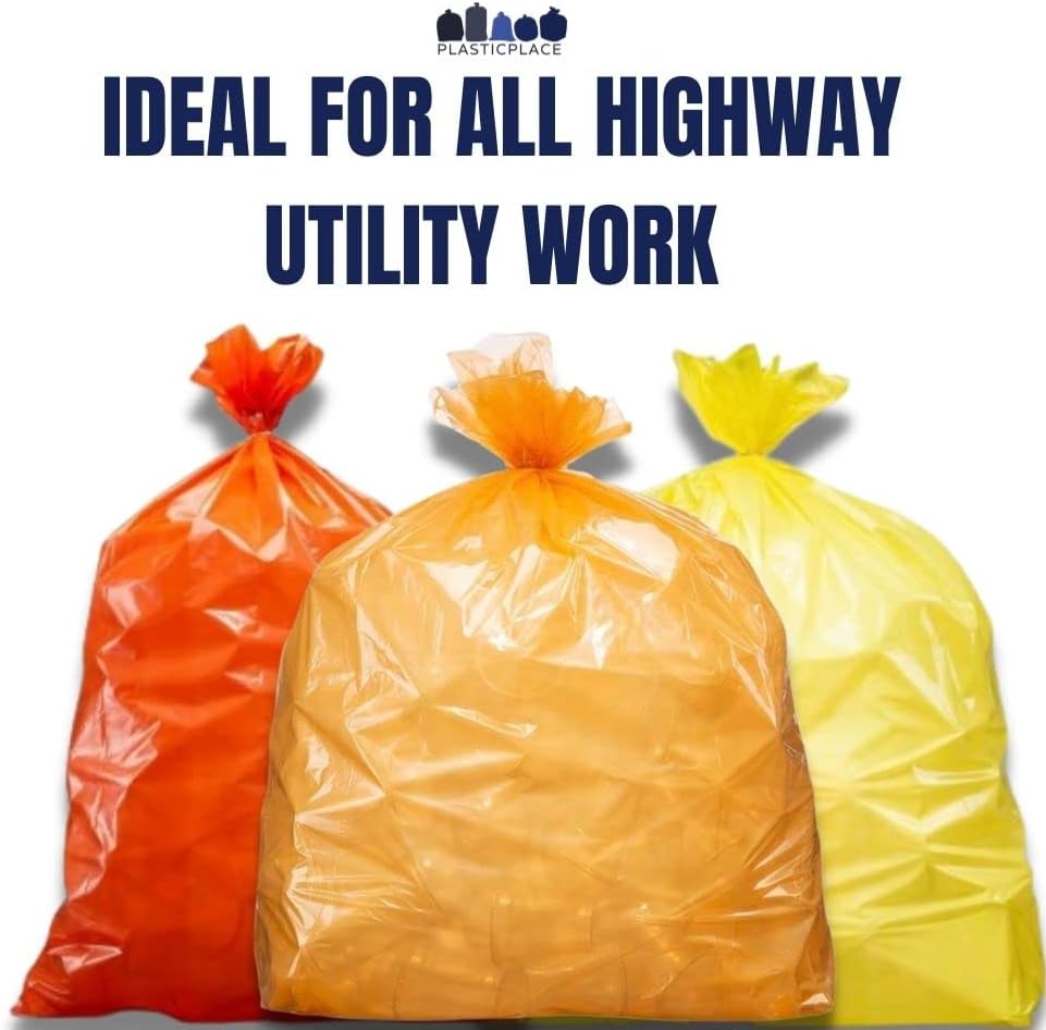 Plasticplace 55-60 gallon Trash Bags │ 1.2 Mil │ Orange Heavy Duty Garbage Can Liners │ 38” x 58” (50 Count)