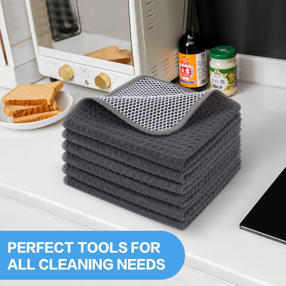 KinHwa Kitchen Washcloths for Dishes Absorbent Microfiber Dish Cloths Quick Dry Dish Rags with Poly Scour Scrub Side Ideal for Kitchen Cleaning (Grag-B, 12inchx12inch 6 Pack)
