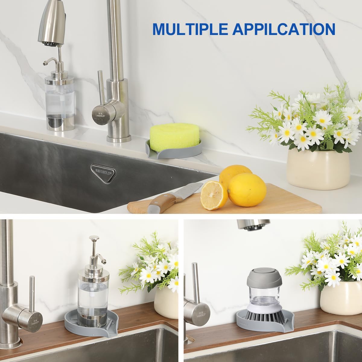 LANMU Silicone Smiley Face Sponge Holder for Kitchen Sink, Sink Caddy Organizer with Drainage for Quick Drying, Dishwasher Safe, Fit Palm Bush, Soap Dispenser Storage