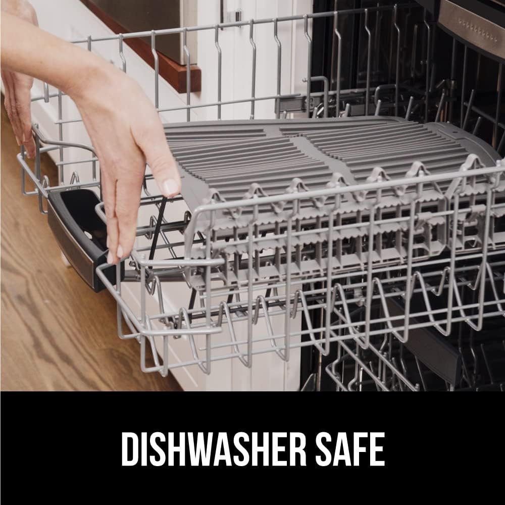 GORILLA GRIP 100% BPA-Free Patented Silicone Dish Drying Mat for Kitchen Counter, Water Catching Ribbed Design, Easy Clean Waterproof Sink Liner, Heat Resistant, Fits Under Rack, 13x11 Inch, Gray