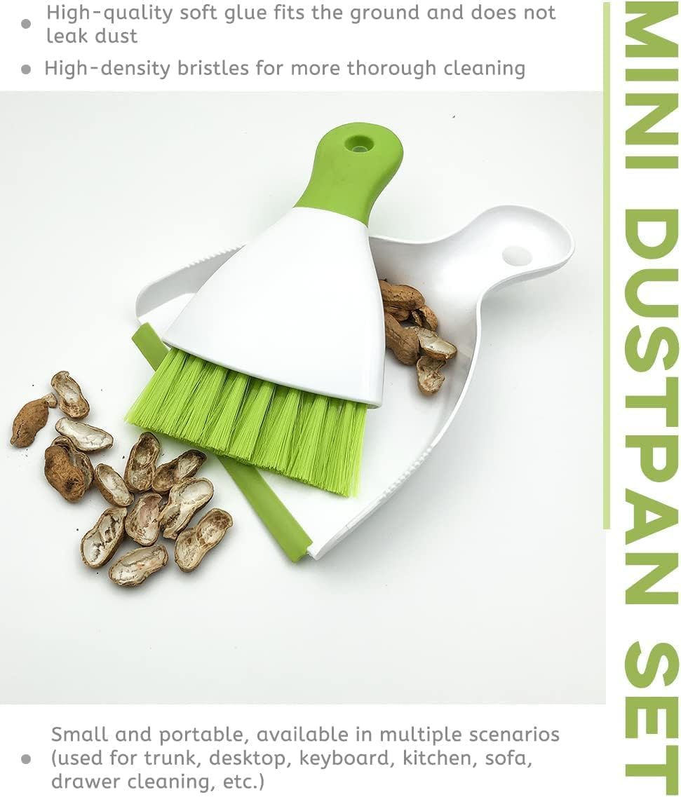 Dust pan Broom Brush Dustpan - Small Broom and Dustpan Set, Mini Broom and Dustpan, Small Dustpan and Brush Set for Home Cleaning, Sofa, Desk, Guinea Pig Cage, Cat Litter etc.(Green 3 Set)