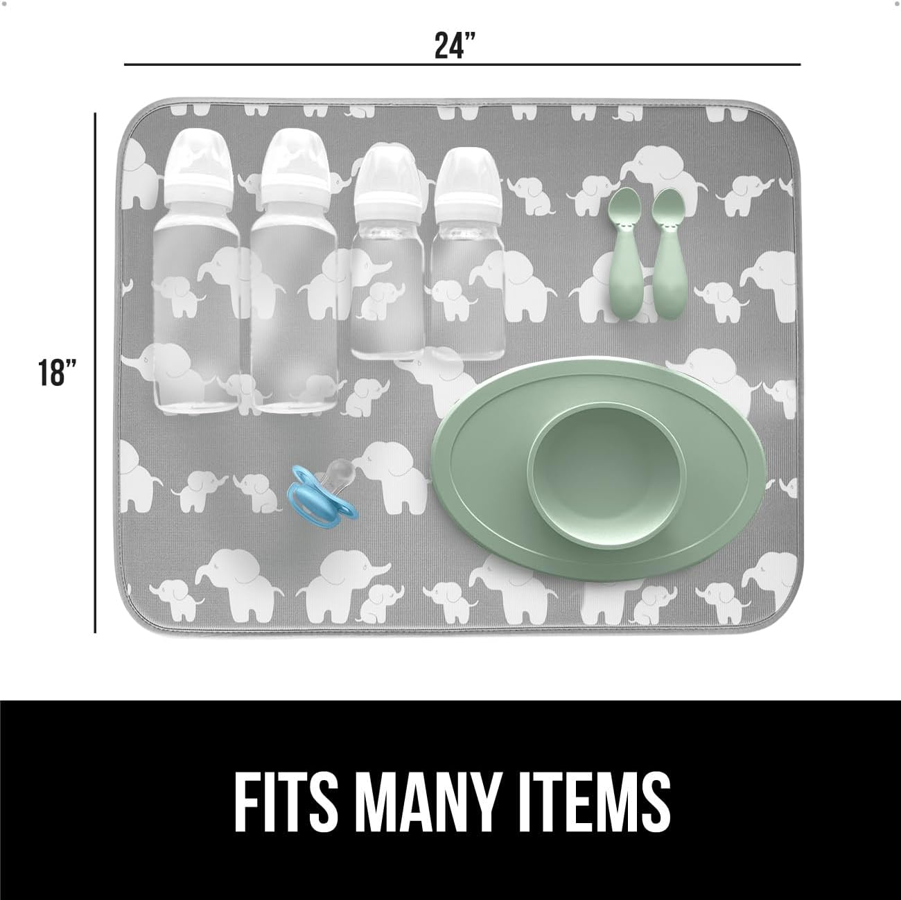 GORILLA GRIP Ultra Water Absorbent Microfiber Dish Drying Mat, 18x24, Quick Dry Thick Mesh, Slip Resistant Pad for Sink Dishes or Under Rack, Kitchen Counter Accessories, Machine Wash Mats, Elephants