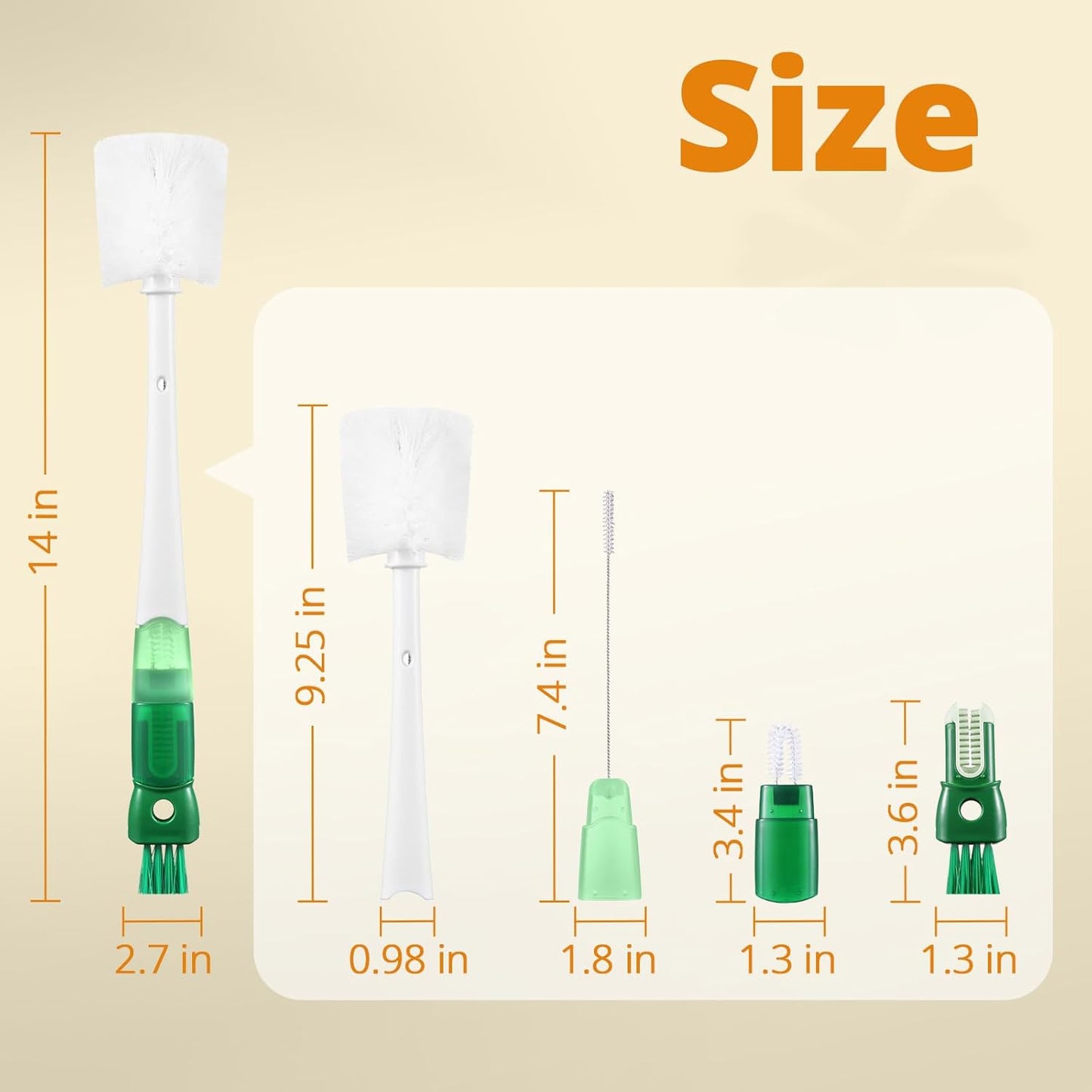 OUTXE 5 Pack Bottle Brush Set, 5-in-1 Multifunctional Water Bottle Cleaning Brush 2 Pack, with Nipple Brush, Detail Brush for Cup Lid Gap, 12" 10" 8" Straw Brush for Stanley Yeti