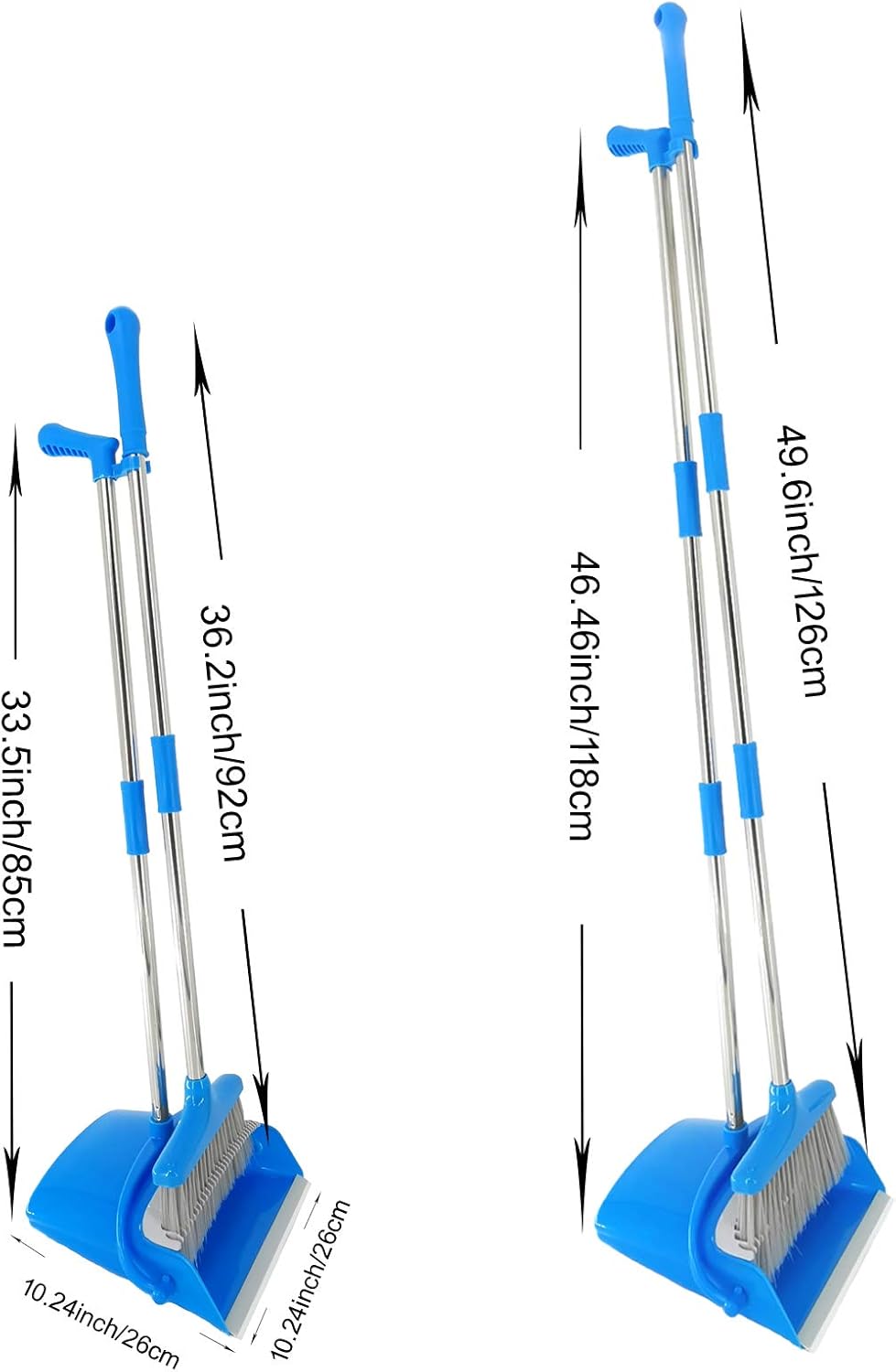 Extendable Long Handle Broom and Dustpan Set, Stainless Lightweight Upright Standing Broom and Dustpan Combo for Kitchen Lobby Office Living Room Household Indoor or Outside (Green)