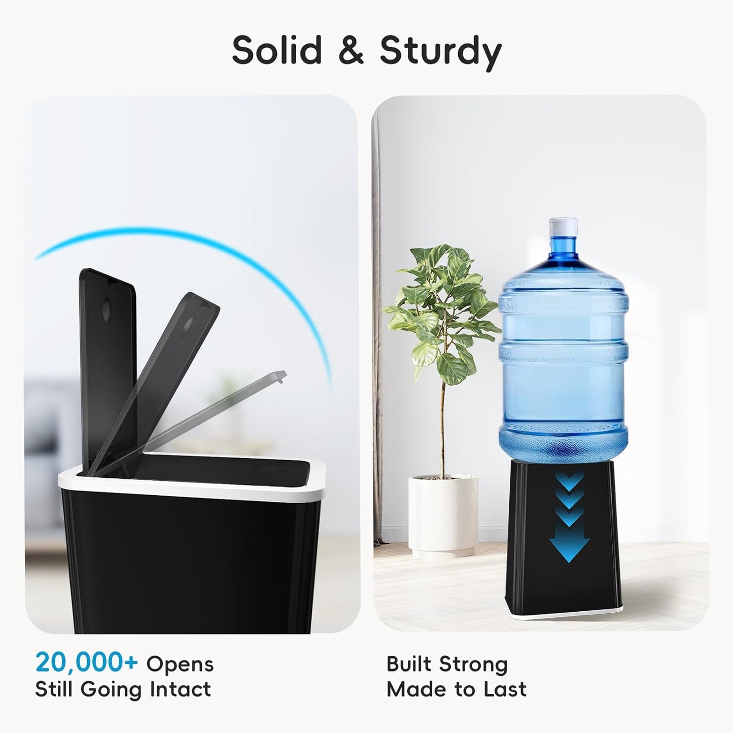 Small Trash Can, 3 Pack 4 Gallons Bathroom Garbage Can with Lid Press-Top, Small Waste Basket with Trash Bags, Slim Plastic Garbage Bin for Dorm, Office, Bedroom, Kitchen, Living Room ( Black )