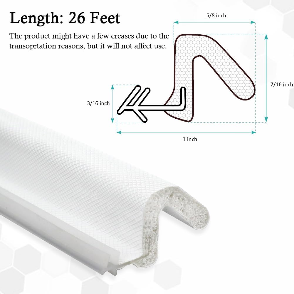 Kerf Weather Stripping Door Seal Strip 26 Ft Q Foam Door Weatherstrip Seal with Slot Card Slot Installation, Easy Cut to Size (White)