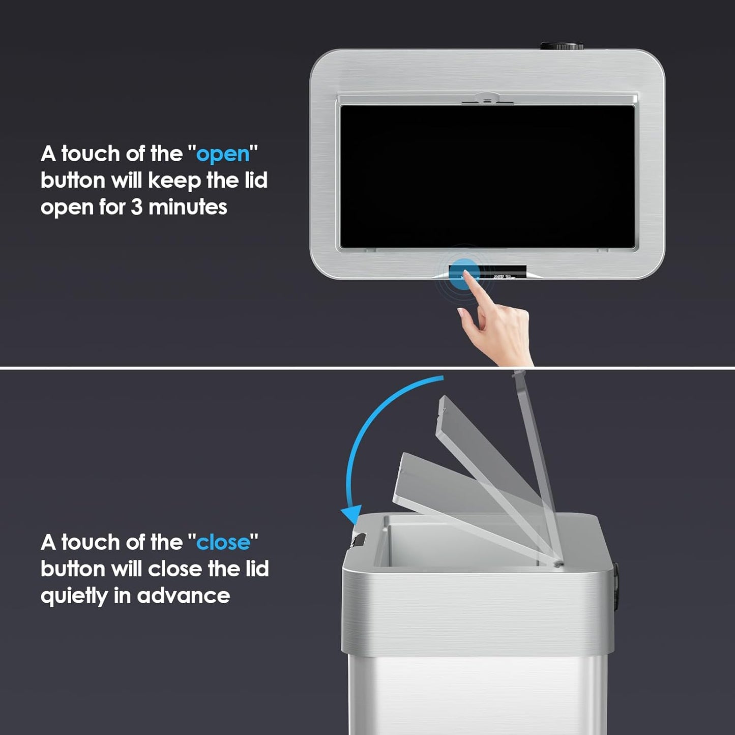 TLSUNNY 13.2 Gallon Motion Sensor Trash Can,Touchless Automatic Garbage Can,Brushed Stainless Steel Smart Bin,with Bag Holder,Soft Close Lid,for Kitchen,Office,RV,Bedroom,Living Room (Silver, 50L)