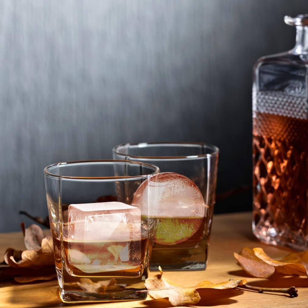 ROTTAY Ice Cube Trays (Set of 2), Sphere Ice Ball Maker with Lid & Large Square Ice Cube Maker for Whiskey, Cocktails and Homemade, Keep Drinks Chilled Black