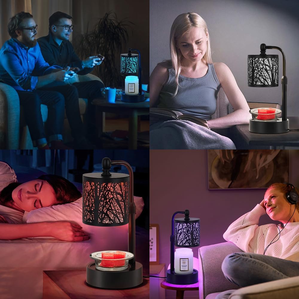 Tree Candle Warmer Lamp, LED Colors Changing Candle Warmer with Adjustable Height, Timer, Bedroom Living Room Home Decor Wax Melting Warmer for Jar Candles (Black)