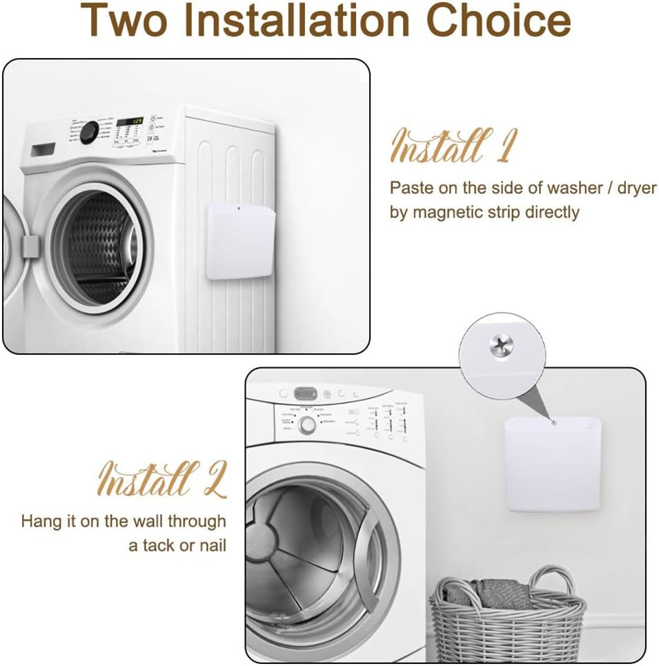 Picowe Magnetic Laundry Storage, Large Lint Holder Bin, Space-Saving Trash Container Hanging on Dryer, Washer or Wall Mount (Gray White)
