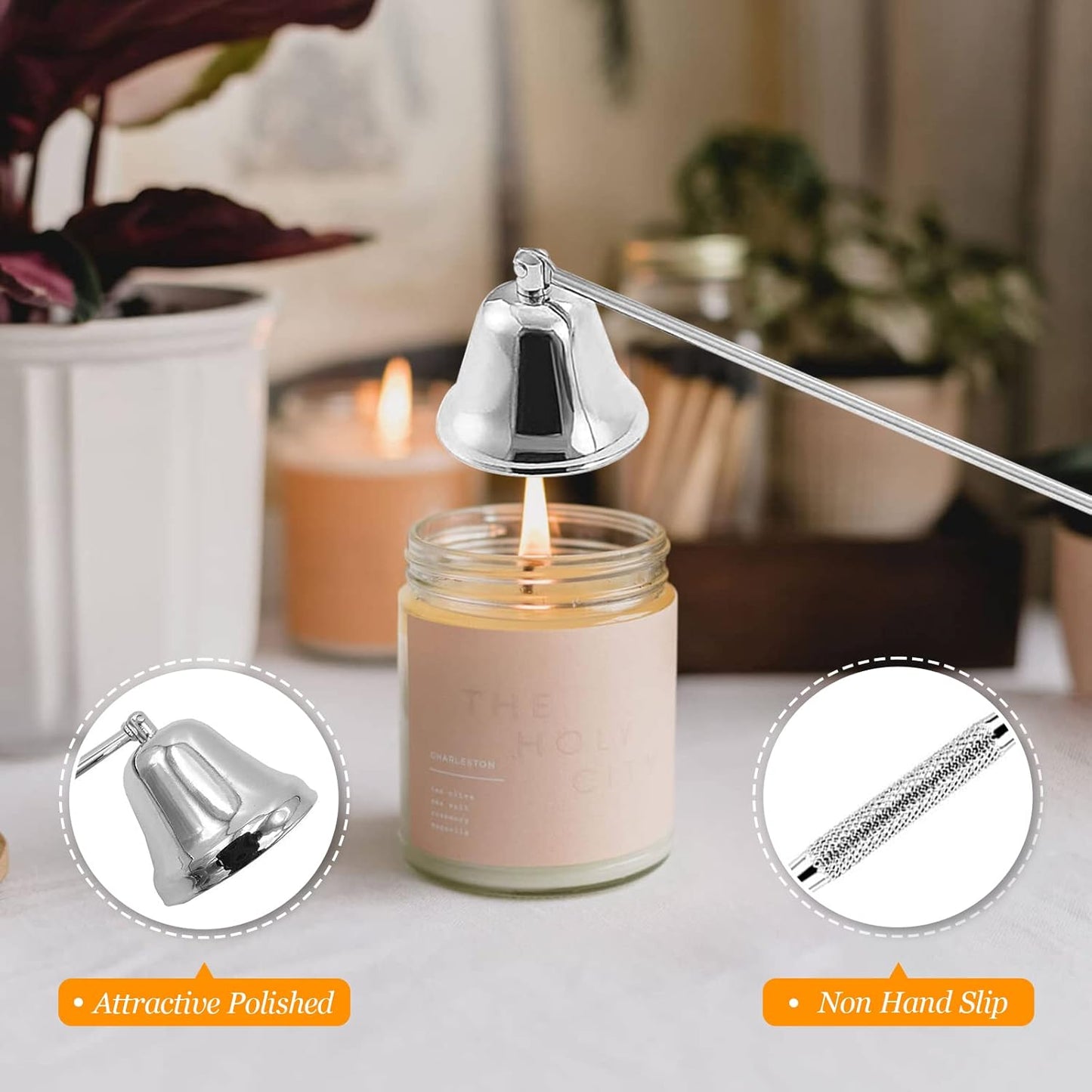 Lsnisni 5Pcs Candle Accessory Set With Rechargeable Electric Lighter, Storage Tray, Wick Trimmer, Snuffer, Dipper - Stainless Steel Care Kit With Gift Package for Candle Lovers - Silver