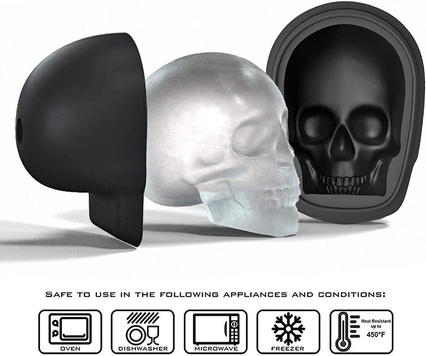 JETKONG 2 Pack Large Skull Ice Mold Silicone Ice Cube Tray 3D Skull Maker for Whiskey, Cocktails, Juice, Chocolate and Cakelet