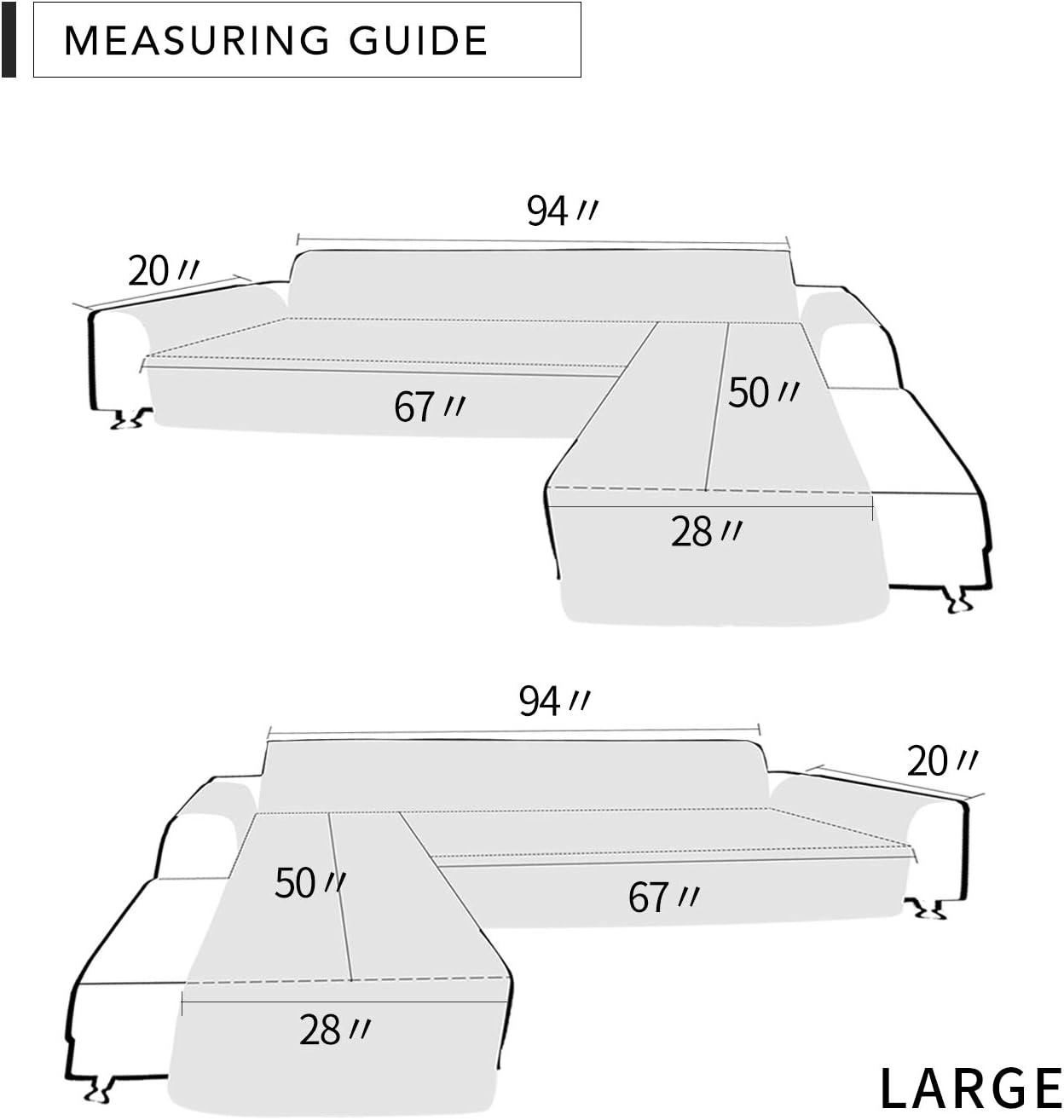 Easy-Going L Shape Sofa Slipcover - Sectional Couch Cover with Chaise - Reversible Sofa Cover for Pets & Kids (Large, White/White)