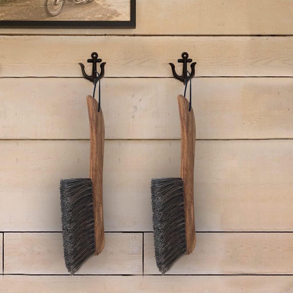 Counter Brush for Furniture, Drafting, Patio, Bed, Fireplace, Woodworking Cleaning, Horsehair Bristles Duster Wooden Handle Shop Brush, Hand Broom Brush - 2 Pack