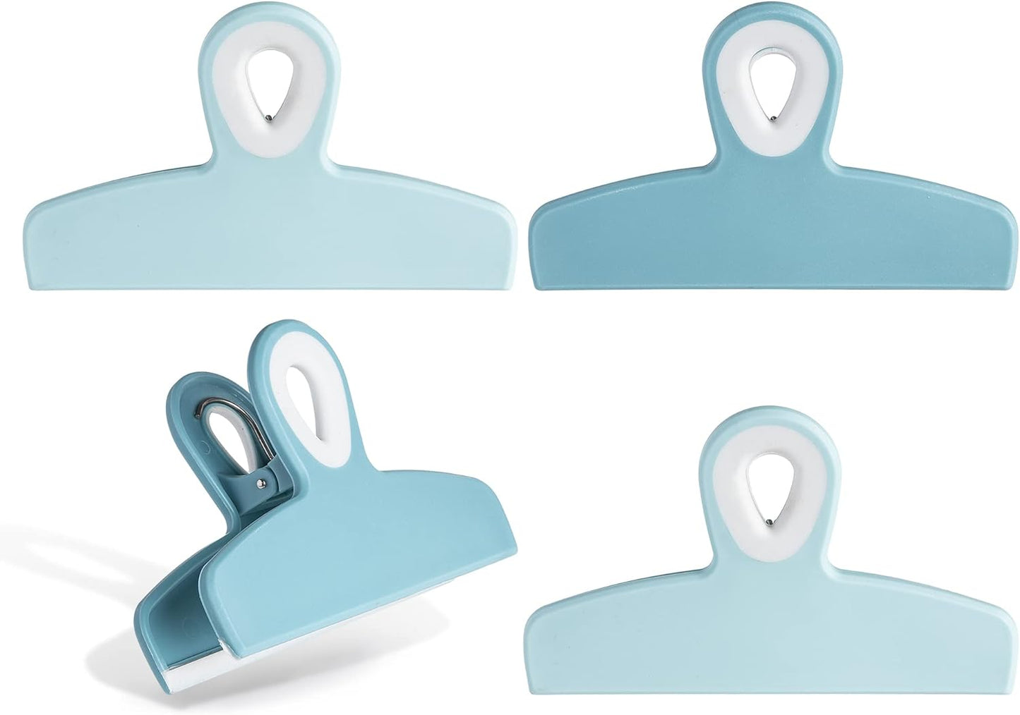 COOK WITH COLOR Bag Clips - Heavy Duty Chip Clip and Refrigerator Magnet Clips for Food Storage with Air Tight Seal Grip, Light Blue Ombre, Pack of 4 Large Clips