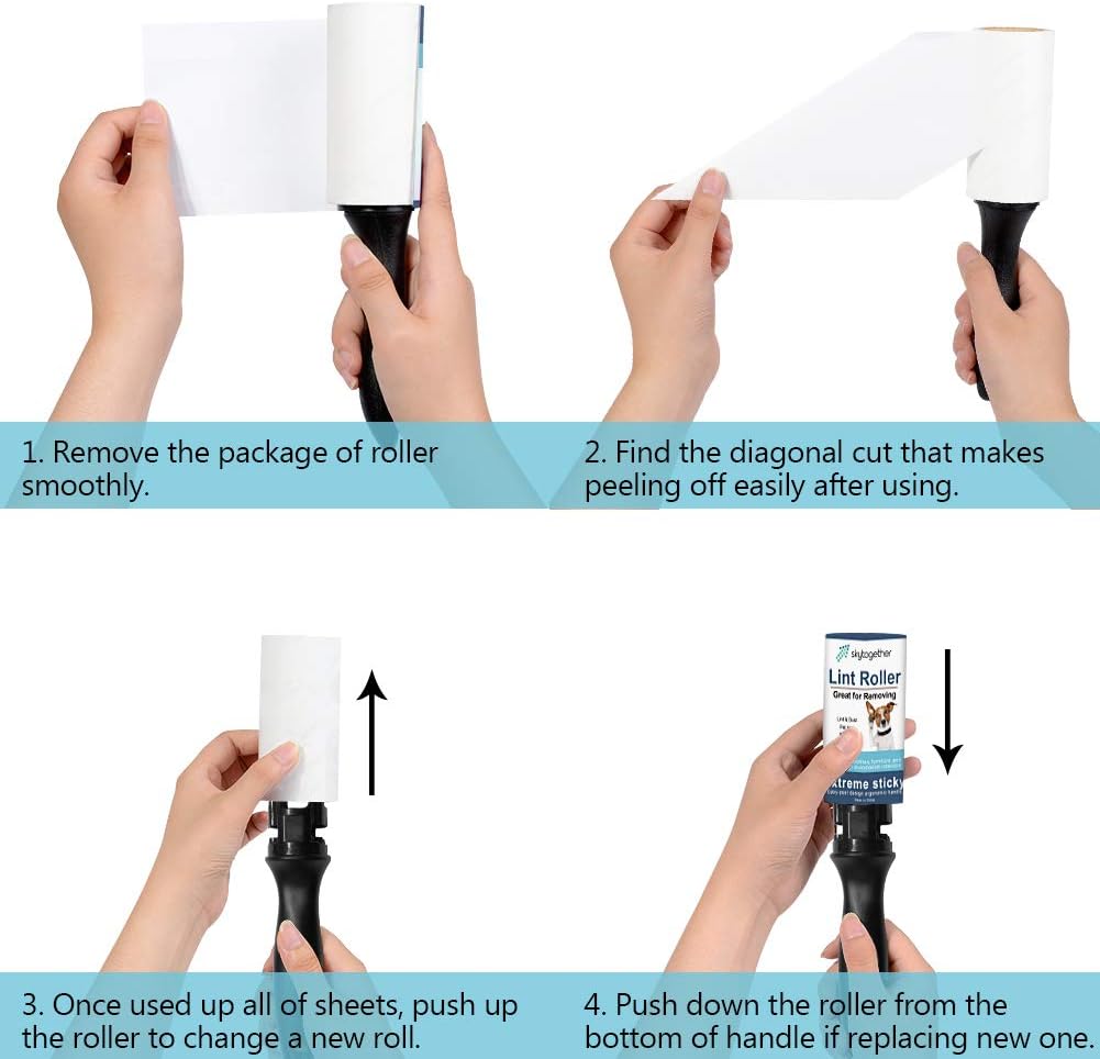 Lint Rollers for Pet Hair Extra Sticky, Dog Cat Pet Hair Remover Couch Lint Roller Travel Size Lint Remover for Clothes, 2 Reusable Handles+8 Lint Roller Refills Pack, 512 Sheets Total