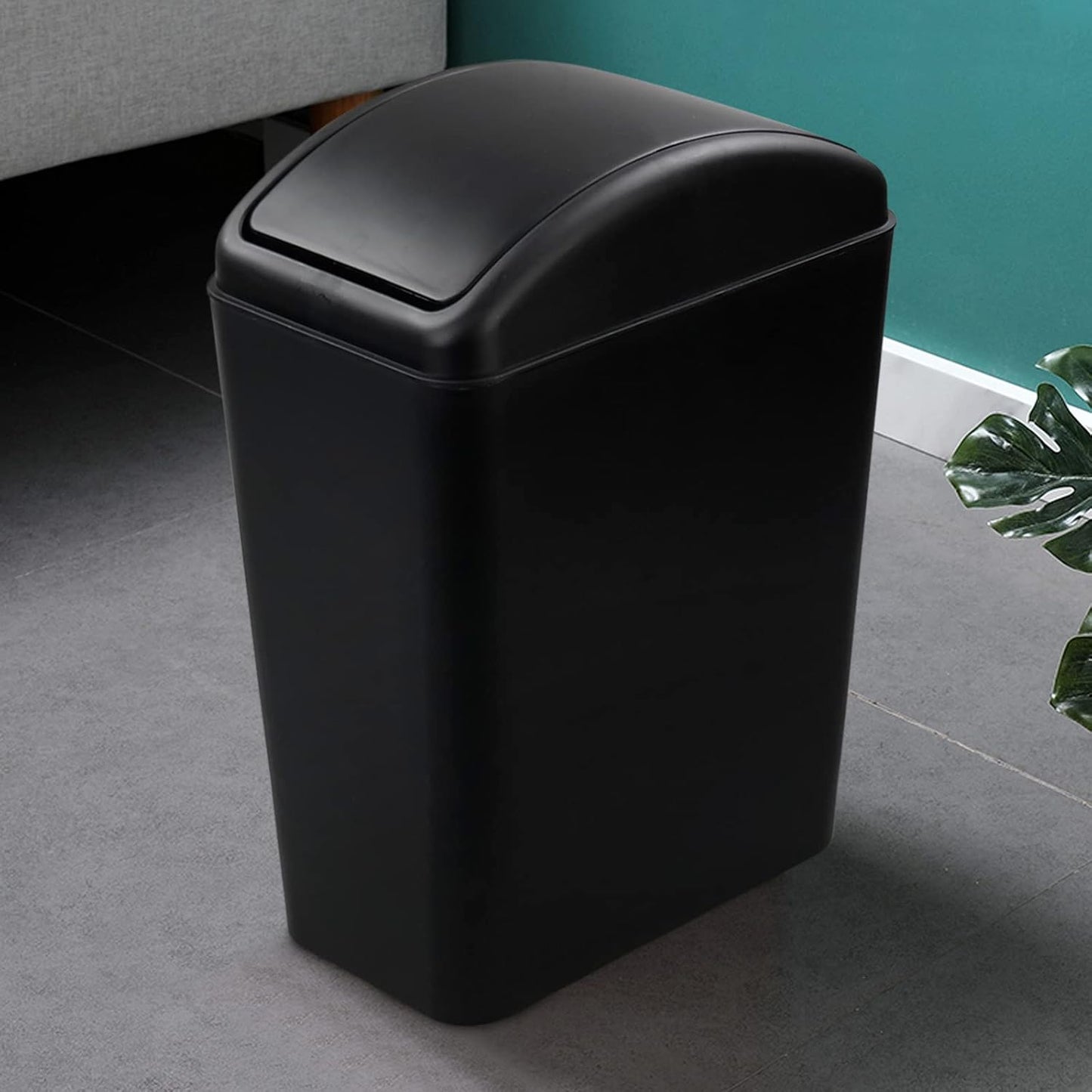 4.2 Gallon Plastic Trash Can with Swing Lid, Swing Top Garbage Can, Black