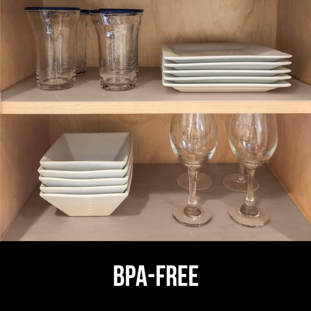 GORILLA GRIP DuraGuard Shelf Liner, 17.5x30 Non-Adhesive Cabinet Liners for Kitchen Drawers, Shelves, Refrigerator, Pantry Storage, Bathroom Closet, Durable Waterproof BPA Free Ribbed Plastic, Beige
