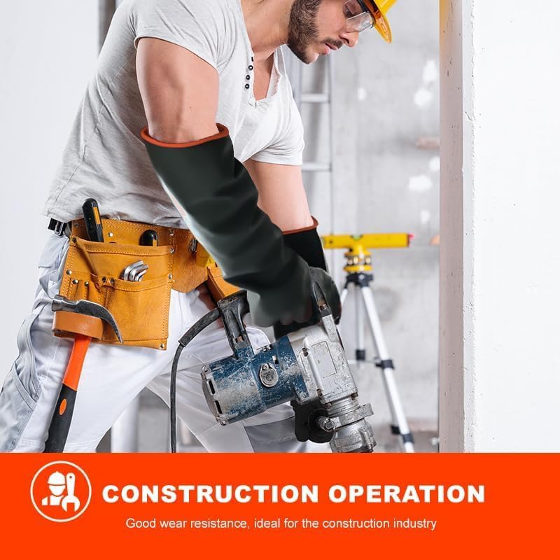 North Tower Heavy-Duty Latex Chemical Resistant Gloves - Reusable Long Rubber Dishwashing Gloves with Forearm Protection for Men - Waterproof, Industrial Safety Gear,18“,2 Pair