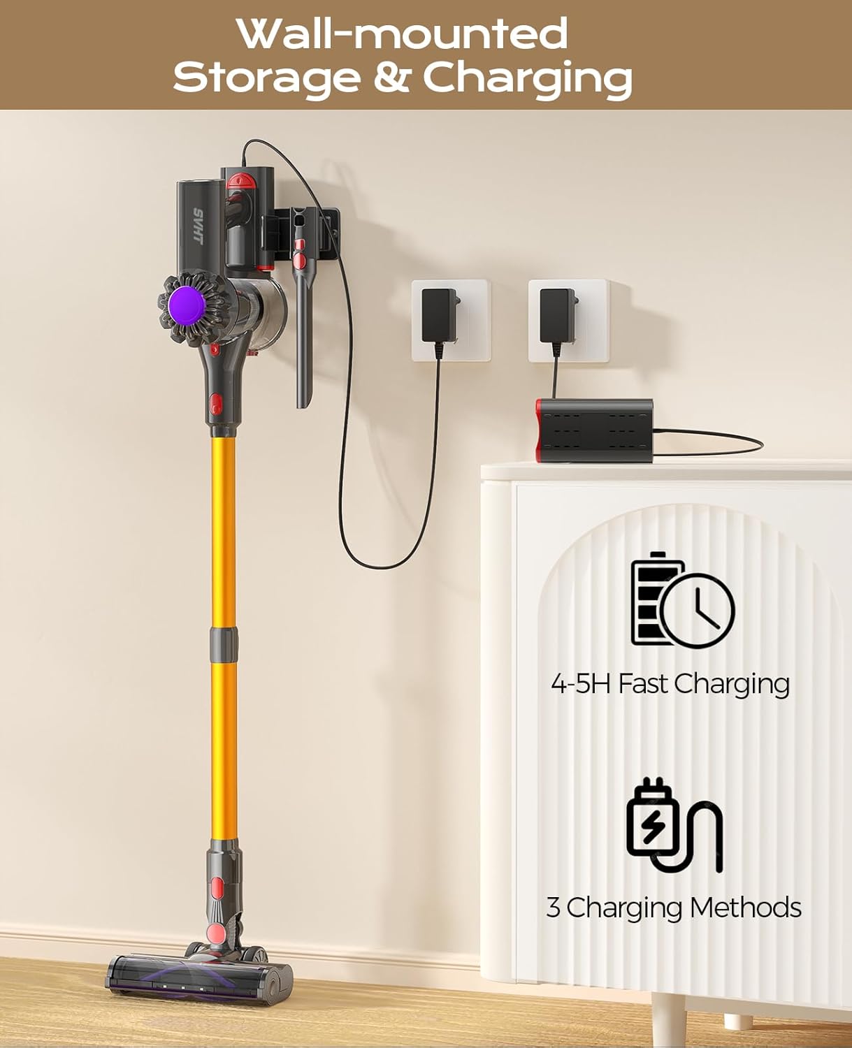 V15 Cordless Vacuum Cleaner, 45Mins Powerful Vacuum Cleaners for Home, Lightweight Stick Vacuum with Advanced Green Light Tech, Rechargeable Battery Vacuum for Carpet,Pet Hair,Hardwood Floor