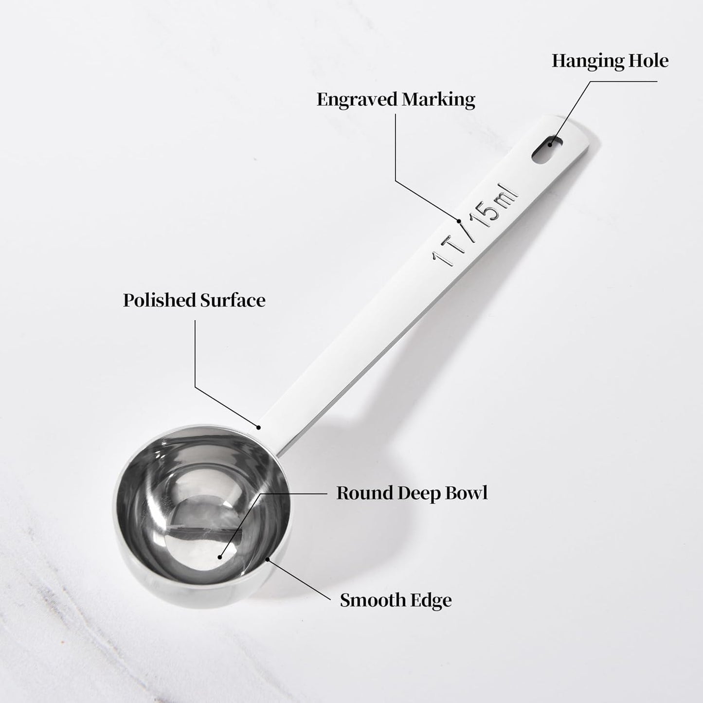 Long Handle Coffee Scoop: 18/8 Stainless Steel 5.64 Inch 1 Tablespoon Metal Measuring Spoon Tbsp Scoop for Coffee Beans, Grounds Coffee, Coffee Powder, Tea, Tall Jars (1Tbsp/15ml)