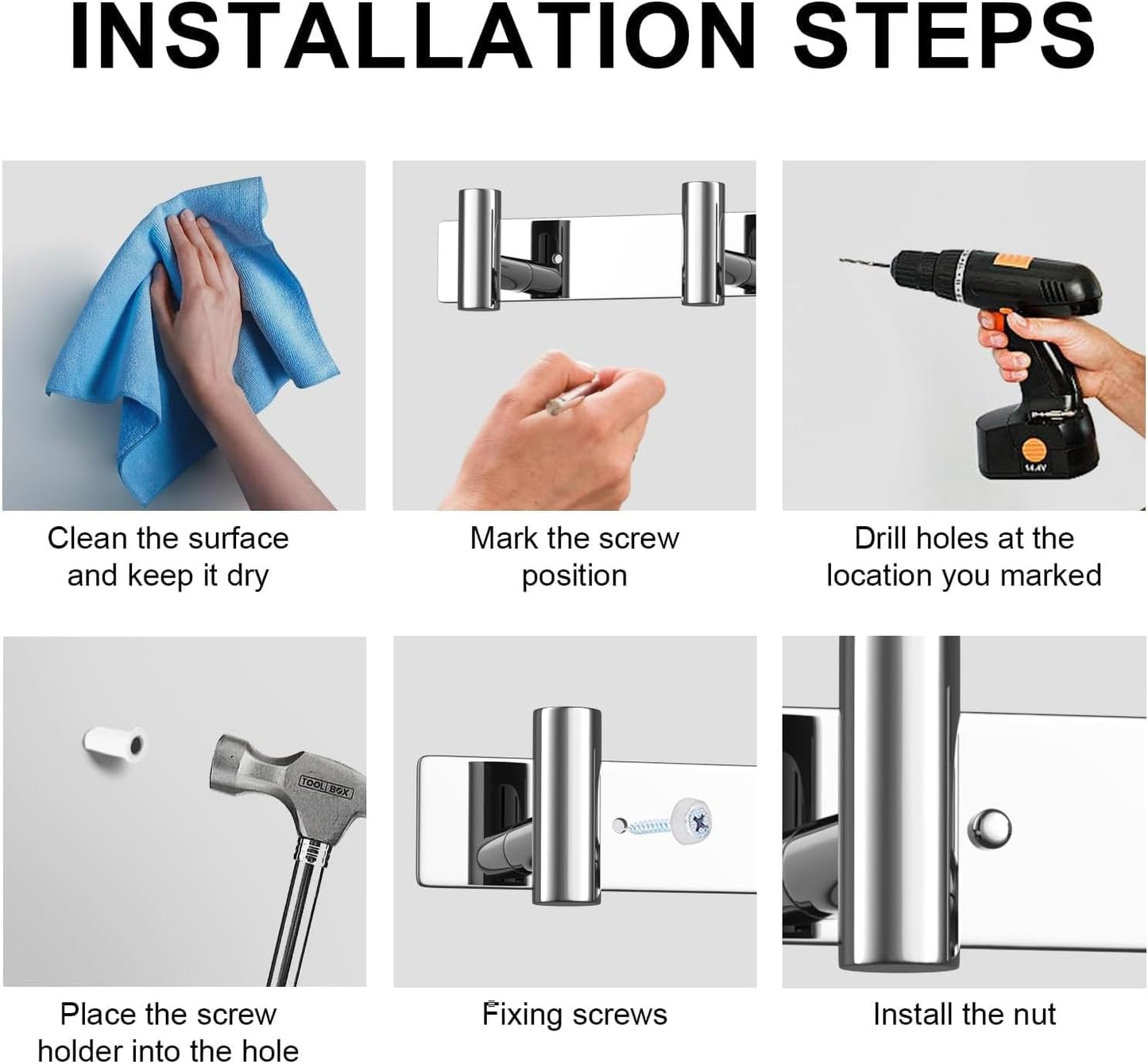 VAEHOLD Hat and Coat Wall Mount Rack - Hooks for Robes, Bags, Keys, and Towels - Bathroom Towel Hanger Organizer (Polished Chrome, “T“ Shape 3 Hooks 2 Pack)