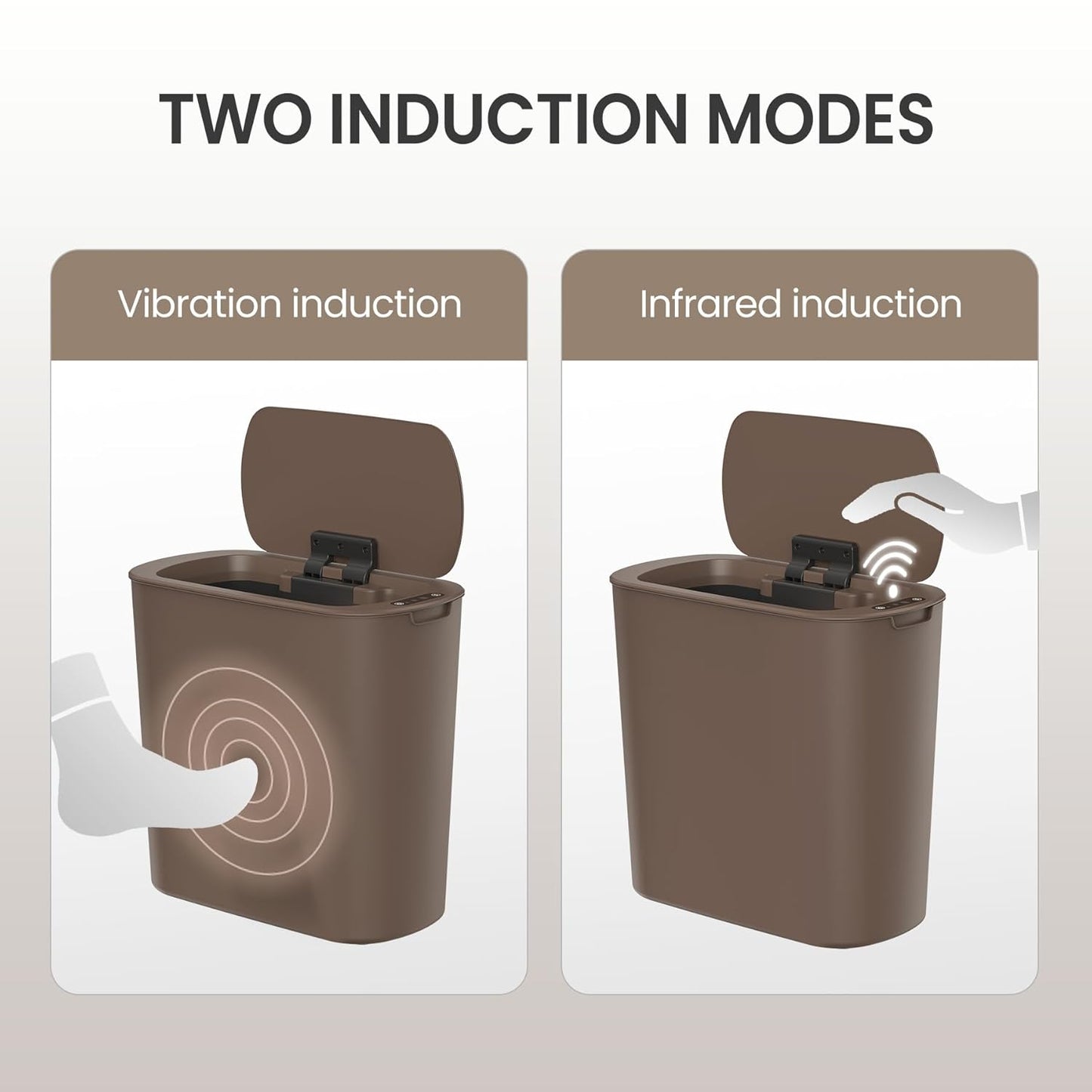 Cesun Automatic Motion Sensor Bathroom Trash Can with Lid, 2.6 Gallon Touchless Trash Bin, Smart Plastic Slim Garbage Can Small Brown Wastebasket for Toilet, Office, rv, Bedroom, Living Room