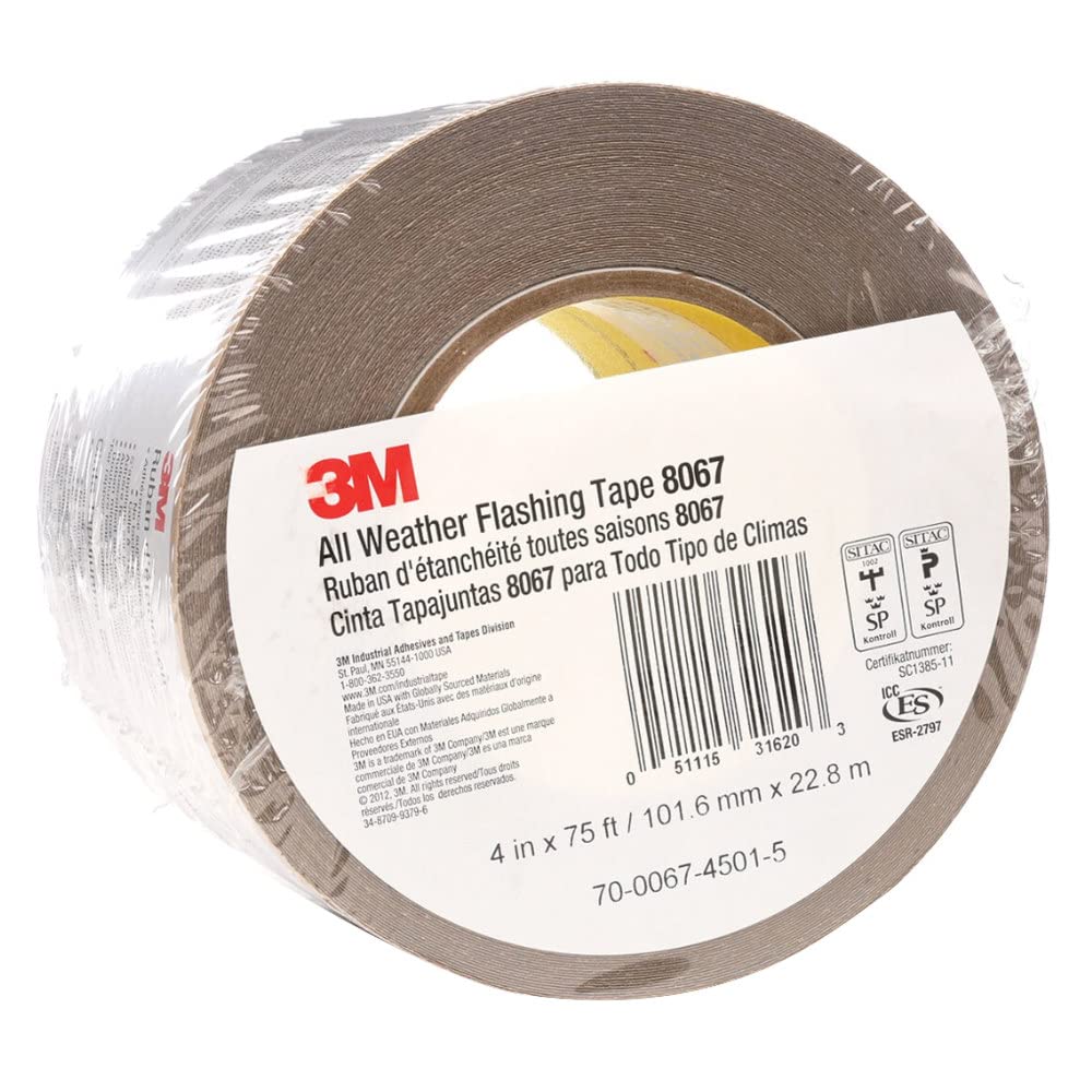 3M All Weather Flashing Tape 8067 (4" x 75 ft) - 1 Roll - Self-Adhesive Waterproof Flashing for Windows & Doors, Slit Liner (2-2 Slit)