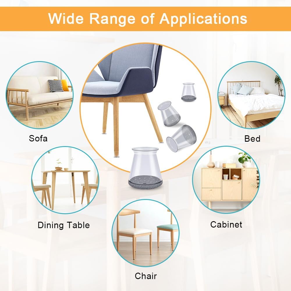 16 Pcs Chair Leg Protectors for Hardwood Floors, Silicone Felt Furniture Leg Cover Pad for Protecting Floors from Scratches and Noise, Smooth Moving,X-Small(Fit Round Diameter:1/2" to 5/16")