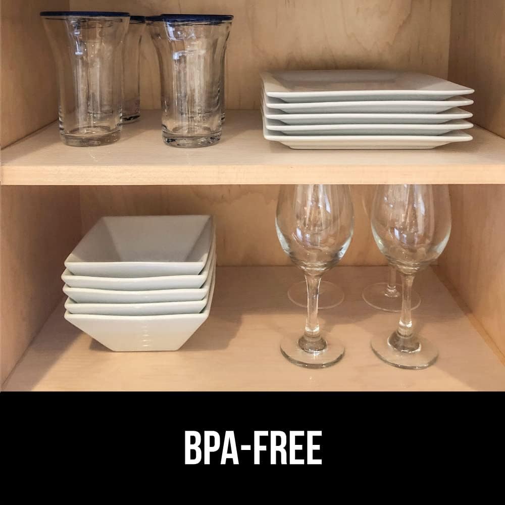 GORILLA GRIP DuraGuard Shelf Liner, Non-Adhesive Cabinet Liners for Kitchen Drawers, Shelves, Refrigerator, Pantry Storage, Bathroom Closet, Durable Waterproof BPA Free Ribbed Plastic, 20x10 Clear