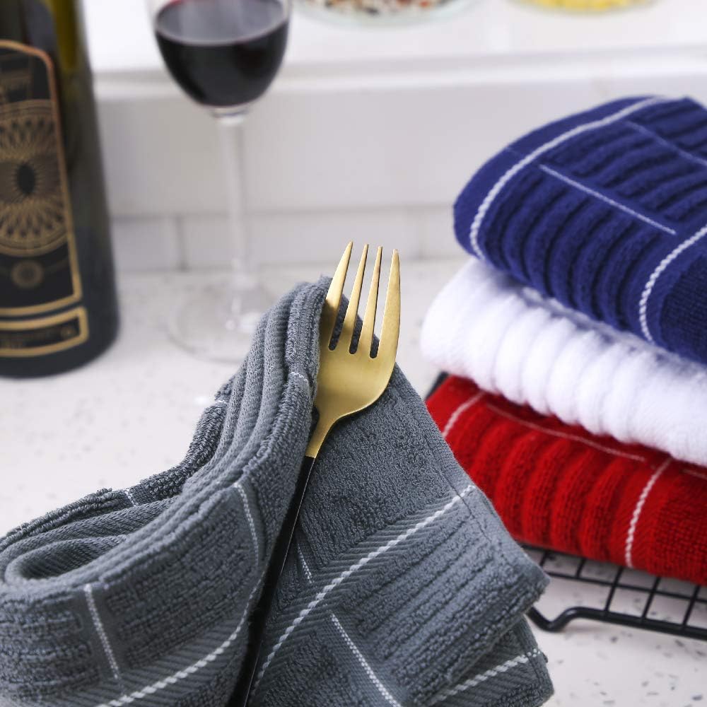 Anyi Kitchen Dish Towels Heavy Duty Absorbent Dish Cloths with Hanging Loop 100% Cotton Tea Bar Towels (16x26, Set of 3, Red)