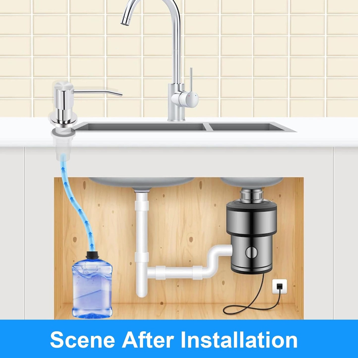 Soap Dispenser Kitchen Sink, Sink Soap Dispenser, 47" Extension Tube kit, Dish Soap Dispenser Pump, No Need More Refills (Chrome)