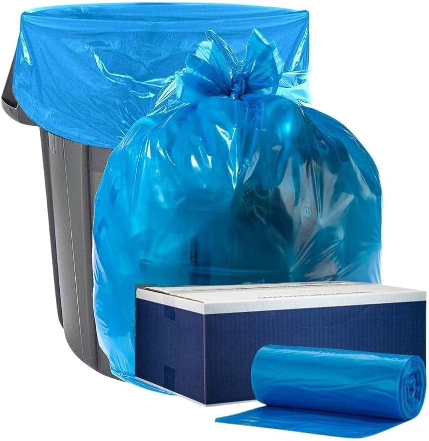 Plasticplace 12-16 Gallon Recycling Bags │ 1.2 Mil │ Blue Garbage Can Liners with Logo │ 24" x 31" (250 Count)