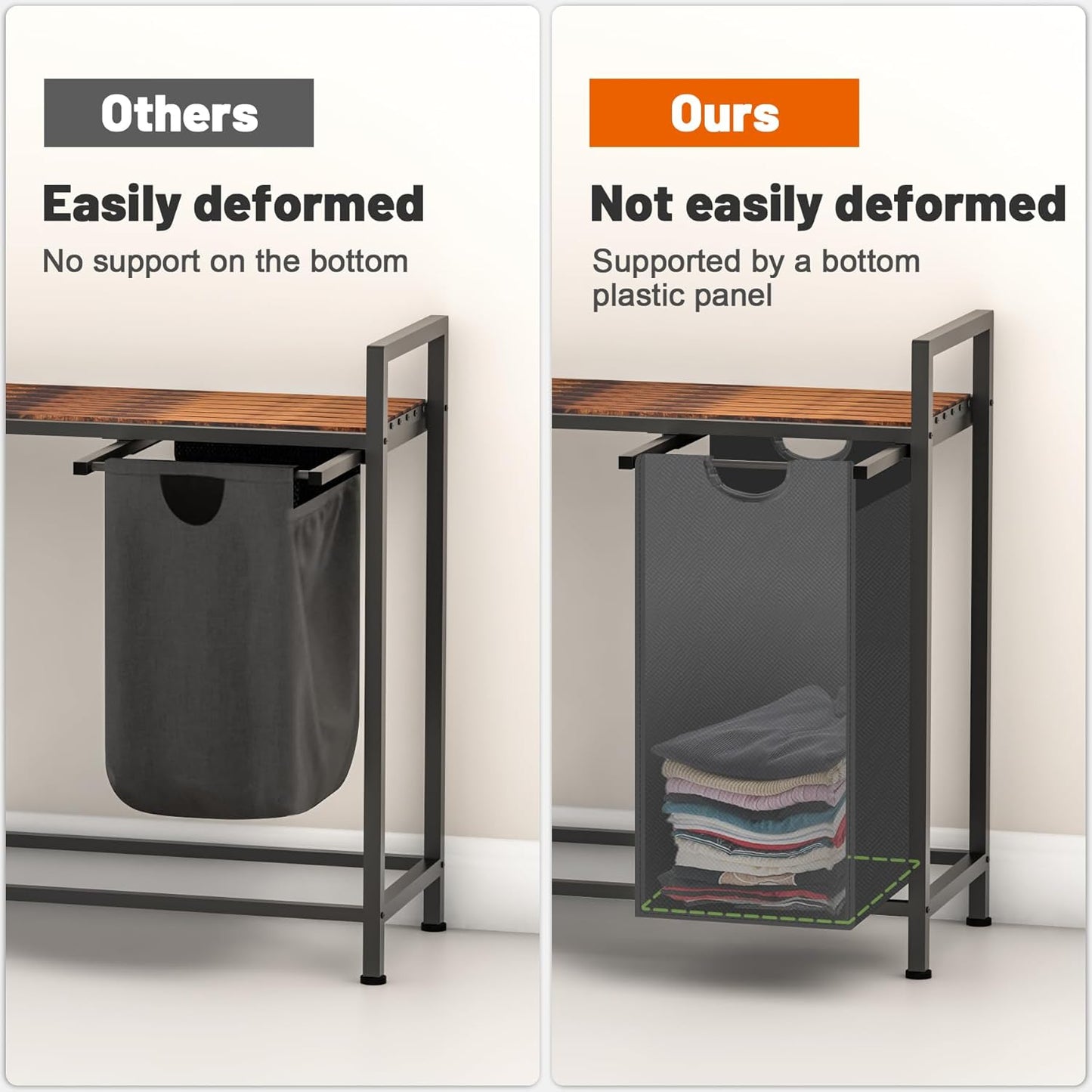 Laundry Hamper, Laundry Sorter with 3 Pull-Out Removable Oxford Fabric Bags Cloth Laundry Basket 3 x 10 Gallons (Grey and Rustic Brown)