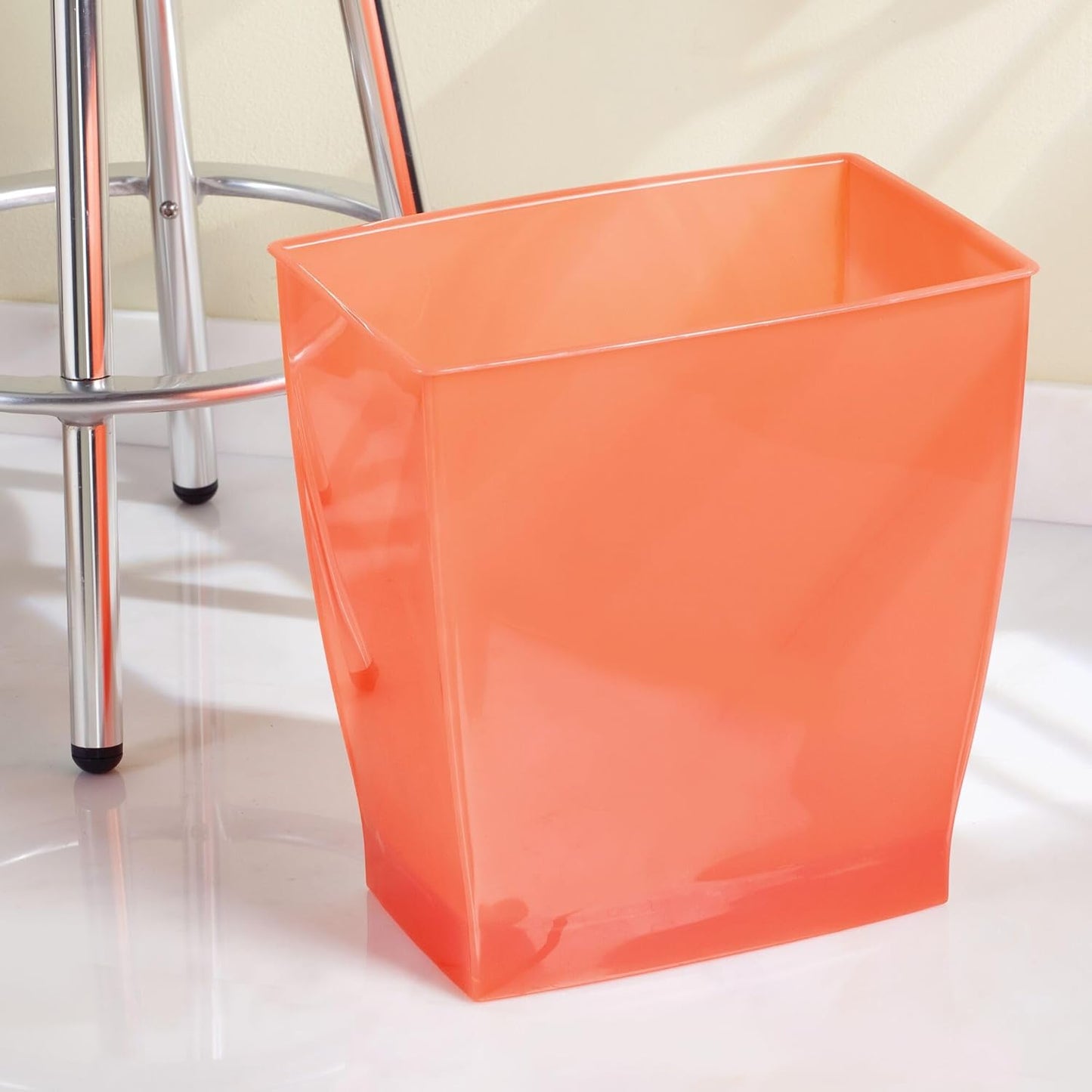 iDesign Small Rectangular Bathroom Trash Set of 2-Tango Orange, Made in USA Waste Can