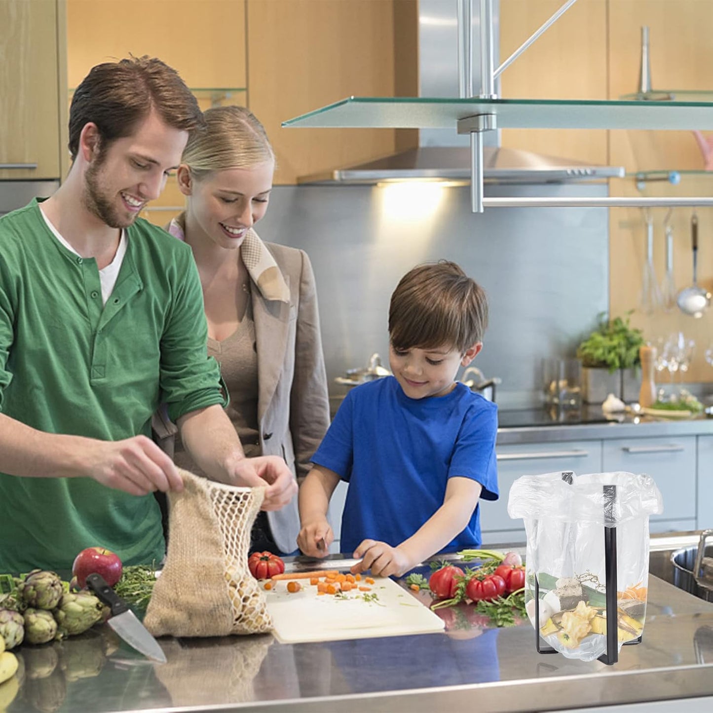Kitchen Countertop Drying Rack for Bottles, Cups and Plastic Bags - Multifunctional Holder with Shelf and Trash Bag, White