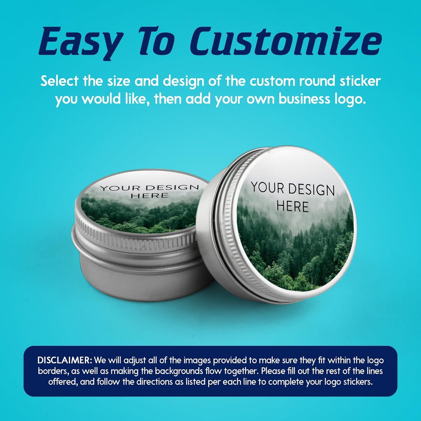 100 Custom Vinyl Stickers - Upload Your own Image, Text, Design, Logo - Personalized Logo Labels for Handmade, Packaging, Bottle, Jars, Candle, Brand Stickers (Foggy Valley, 1x1)