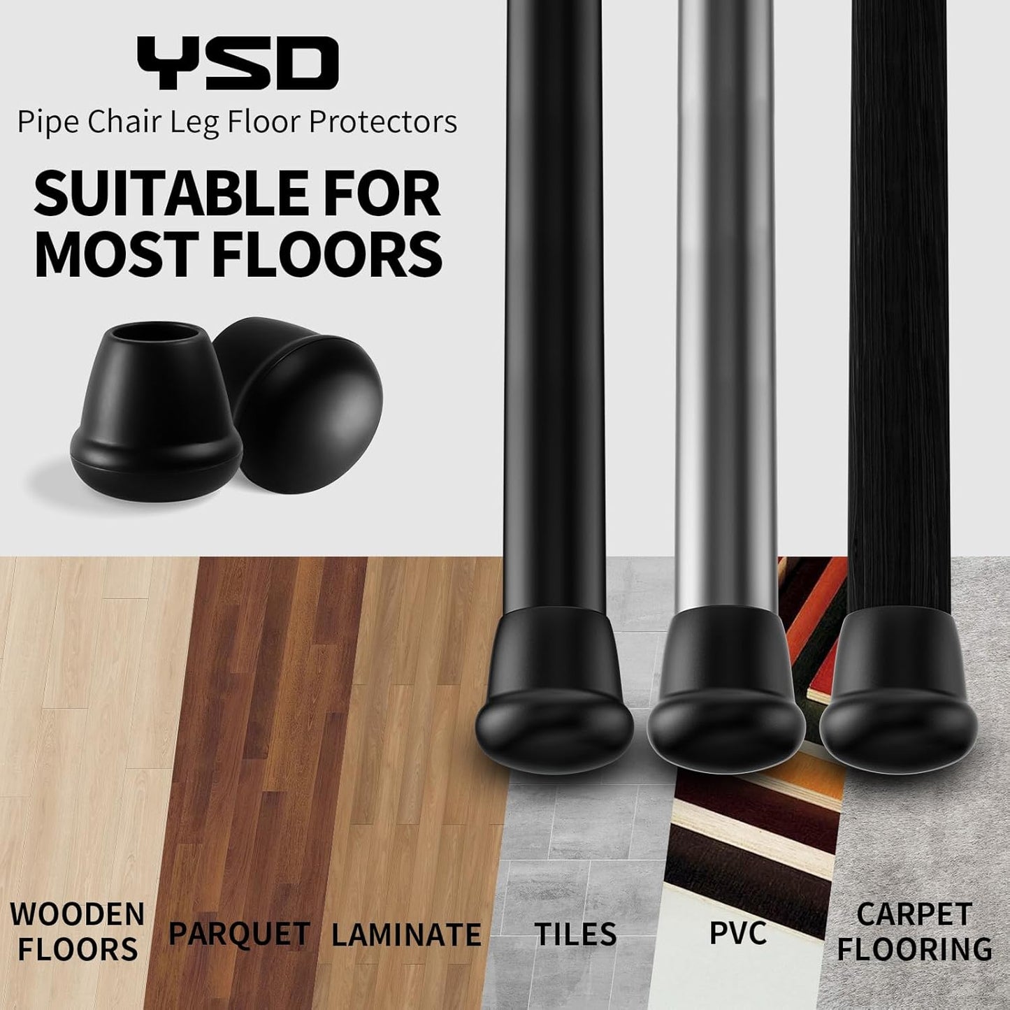 1 Inch Heavy Duty Rubber Chair Leg Caps - 24 PCS Non-Slip Furniture Floor Protectors with Metal Inserts for Wood, Tile, Carpet - Fits Chairs,Stools,Bar Stools